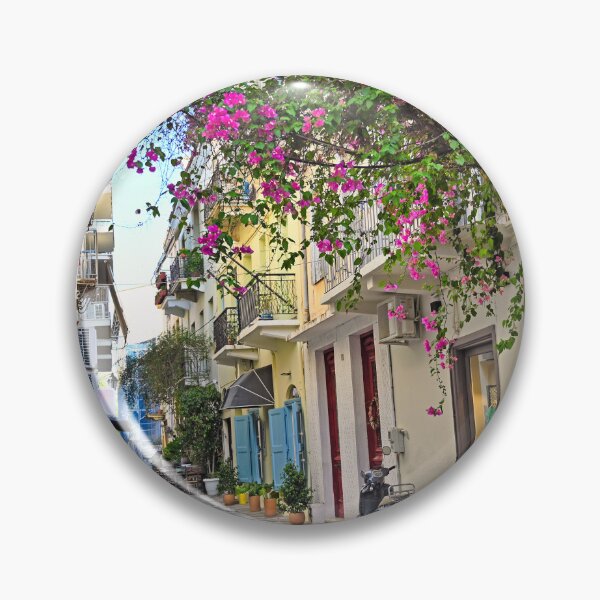 Item preview, Old houses in the narrow streets of Nafplion town with Bougainvillea flowers,Greece designed and sold by goceris.