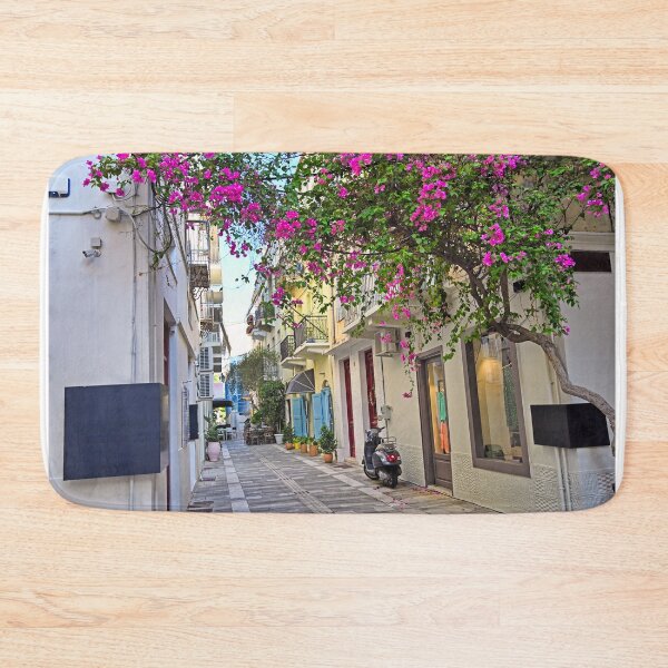 Item preview, Old houses in the narrow streets of Nafplion town with Bougainvillea flowers,Greece designed and sold by goceris.