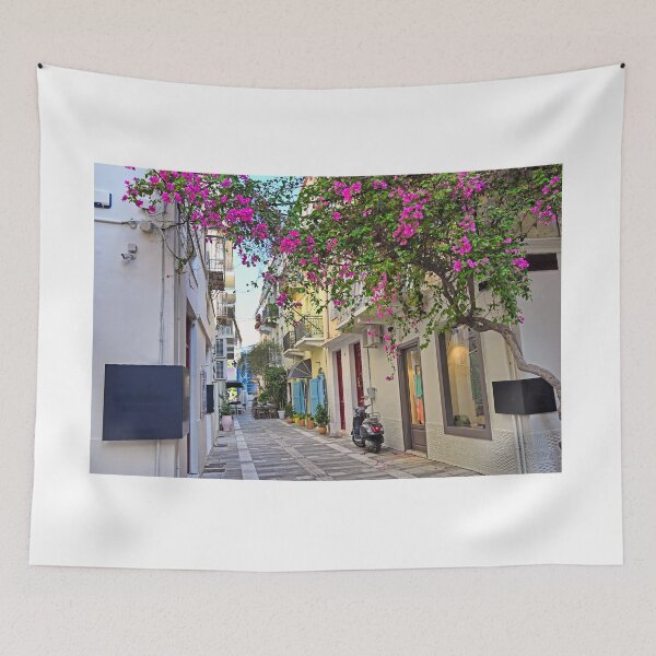 Item preview, Old houses in the narrow streets of Nafplion town with Bougainvillea flowers,Greece designed and sold by goceris.