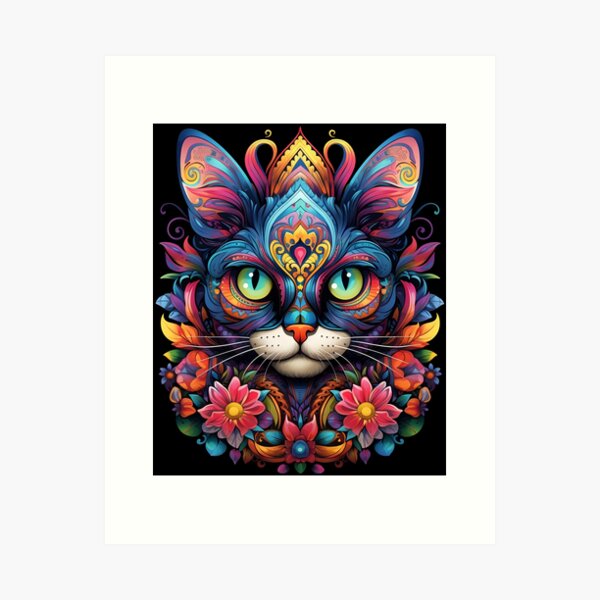 Aperçu de l'œuvre Chat mexicain N5 Design coloré Art populaire amusant Motif ethnique créée et vendue par Erzulika.
