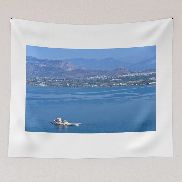 Item preview, Bourtzi Venetian water fortress in Nafplio, Greece, aerial view,summertime designed and sold by goceris.