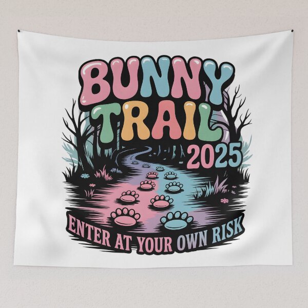 Item preview, Bunny Trail 2025 - Glowing Bunny Paw Prints, Gothic Forest Adventure Tee designed and sold by AnnDesignStudio.