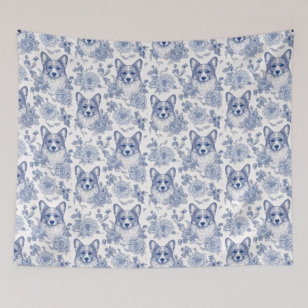 Item preview,   Corgi Blue White Flower Pattern designed and sold by agdietzel.