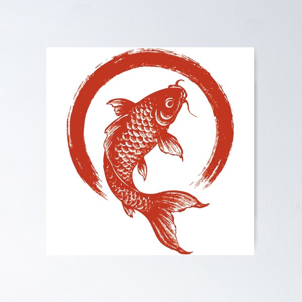 Aperçu de l'œuvre Sumie Coup de pinceau Karasu Rouge Koi Fish Enso créée et vendue par TomFrontierArt.