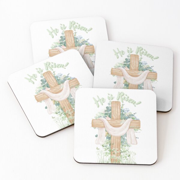 Item preview, easter He is risen Bible verse cross design jesus love green leaves  designed and sold by Rainbow Paws Garden.