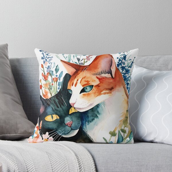 Item preview, Cute Cat Lovers Watercolor Painting: Feline Romance designed and sold by soulfulpalette.