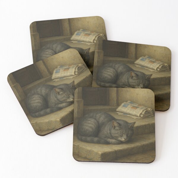Item preview, Stoop Stories – Grey Moggy in American Realism designed and sold by LesChatsArt.