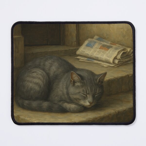 Item preview, Stoop Stories – Grey Moggy in American Realism designed and sold by LesChatsArt.