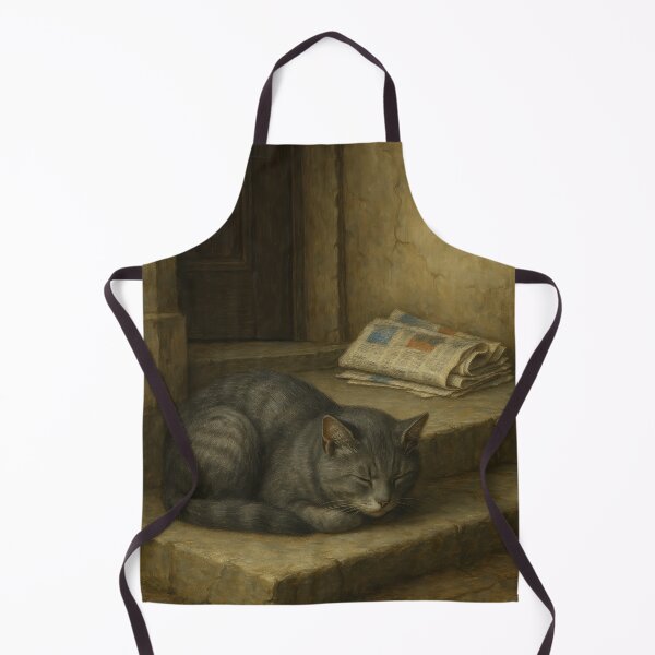 Item preview, Stoop Stories – Grey Moggy in American Realism designed and sold by LesChatsArt.