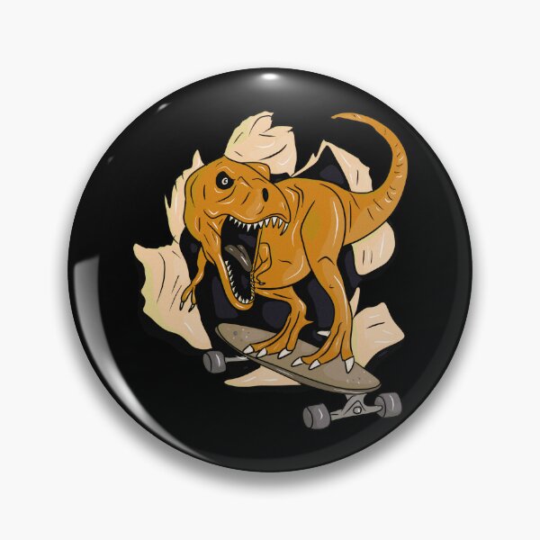 Artikelvorschau, Orangefarbener Dinosaurier-Skateboarder auf einem Skateboard entworfen und verkauft von Joncasmiart.