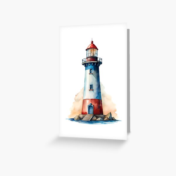 Item preview, Watercolor Lighthouse – Serene and Nautical Coastal Art designed and sold by Kids Art 4U.