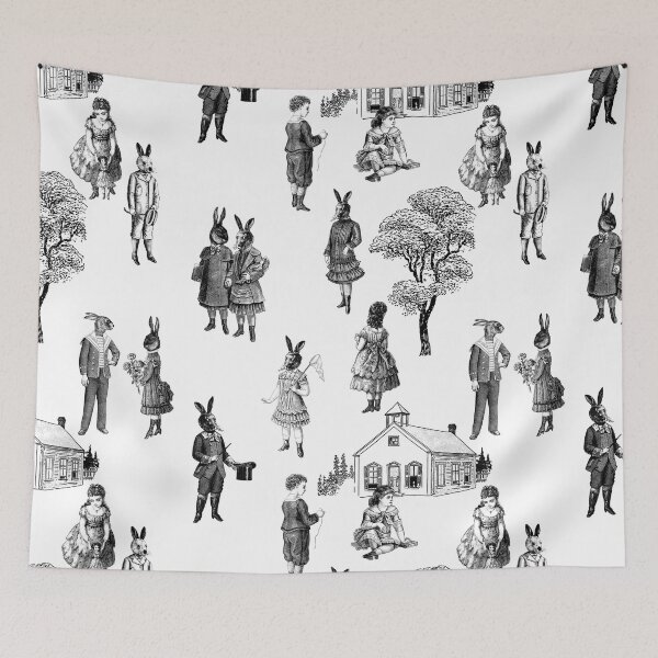 Item preview, antique victorian baby animals kids black white toile designed and sold by Gossip Rag.