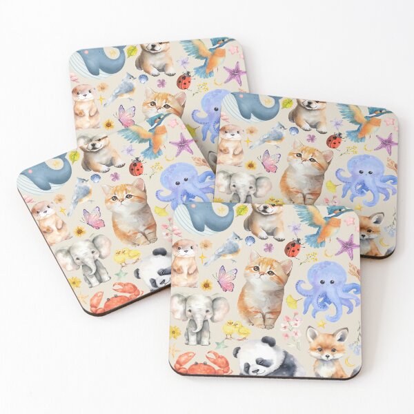 Item preview, Cute Animals Mosaic - Watercolor Cottagecore Decor designed and sold by TuncGK.