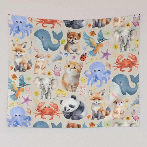 Item preview, Cute Animals Mosaic - Watercolor Cottagecore Decor designed and sold by TuncGK.