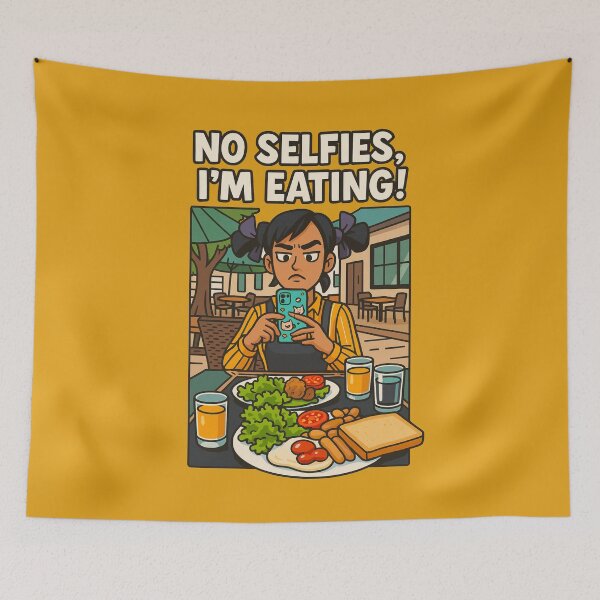 Item preview, No Selfies, I’m Eating! – Funny Breakfast Cartoon T-Shirt  designed and sold by Thaivi Design.