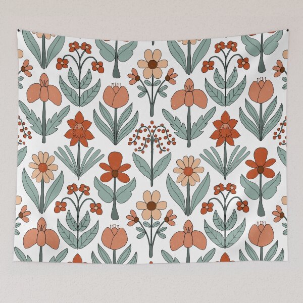 Item preview, Floral block print terracota sage designed and sold by FrancesPoff.