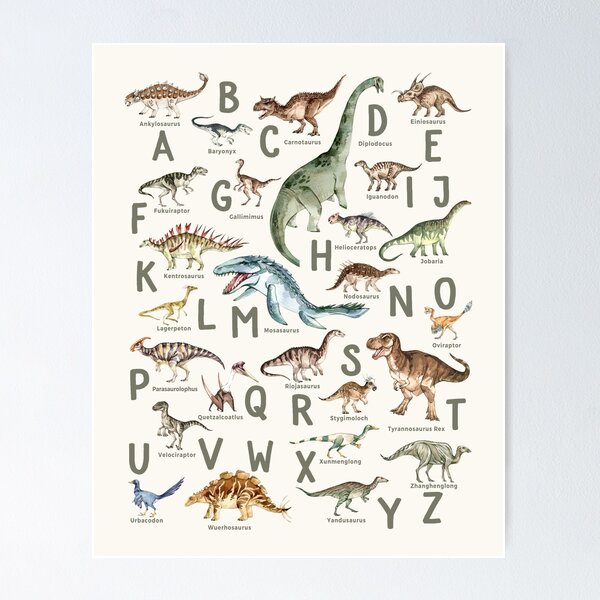 Item preview, Dinosaur Alphabet Poster, A to Z Dino Wall Art for Kids & Nursery Decor designed and sold by The KiwiNberries.