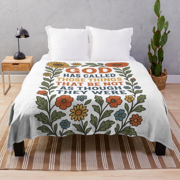 Item preview, GOD HAS CALLED THOSE THINGS THAT BE NOT AS THOUGH THEY WERE." The text is presented in a vintage style and surrounded by colorful, stylized floral illustrations. designed and sold by Faithloveshop.