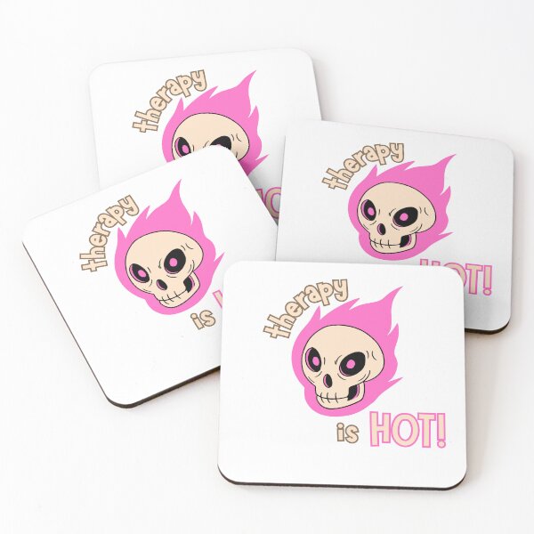 Item preview, “Therapy Is Hot” Sticker – Pink Flame Skull Mental Health Design | Edgy Therapy Aesthetic designed and sold by blush mind.