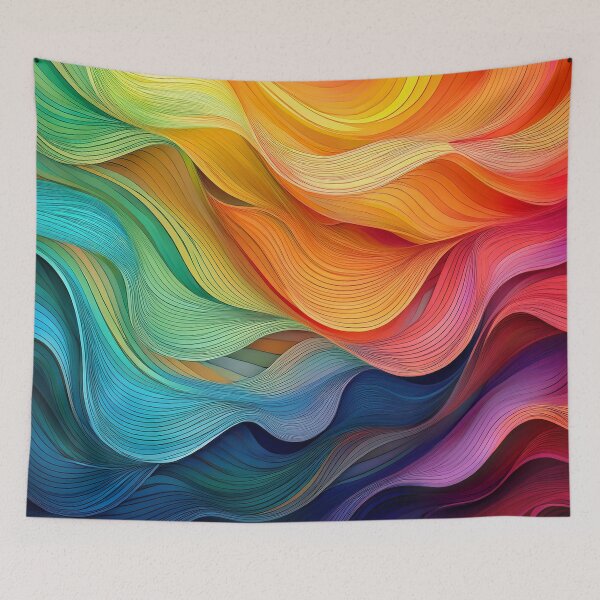 Item preview, Rainbow coloured minimalist abstract wave pattern, organic waves, modern decor, movement  designed and sold by navitalidesign.