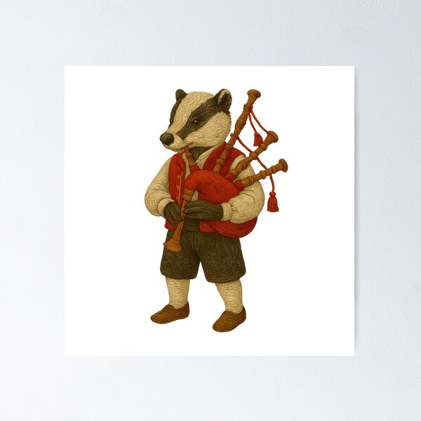 Item preview, Galician Badger Playing Gaita Sticker designed and sold by #Adulting Central.