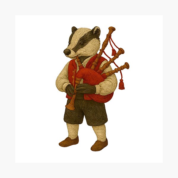 Item preview, Galician Badger Playing Gaita Sticker designed and sold by #Adulting Central.