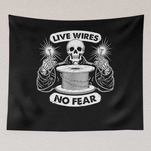 Item preview, Live Wires No Fear Funny Skeleton Electrician Humor designed and sold by Crush Retro®.