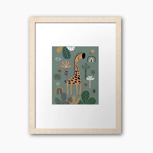 Aperçu de l'œuvre Impression girafe, décoration murale pour chambre d'enfant, imprimés safari, décoration vert sauge, illustrations animalières par Synplus créée et vendue par synplus.