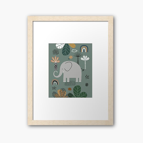 Aperçu de l'œuvre Impression d'éléphant, décoration murale pour chambre d'enfant, imprimés safari, décoration vert sauge, illustrations d'animaux par Synplus créée et vendue par synplus.