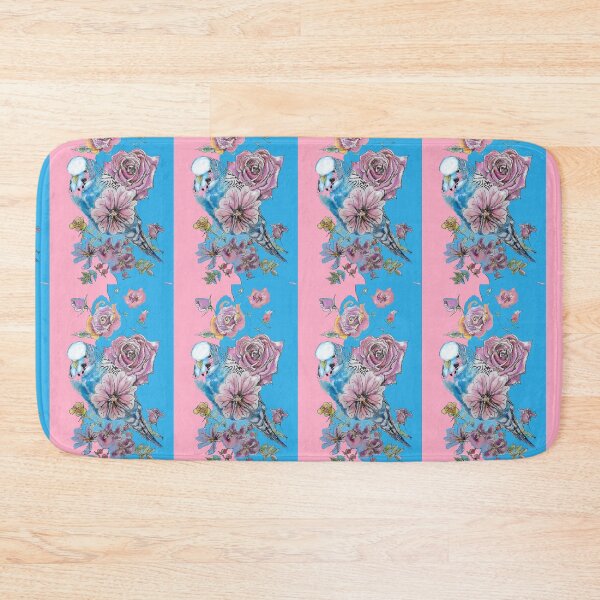 Item preview, Blue Budgie and Rose Watercolor Painting on Blue and Pink designed and sold by Sarah  Rajkotwala.
