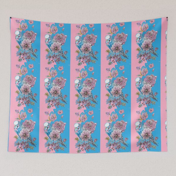 Item preview, Blue Budgie and Rose Watercolor Painting on Blue and Pink designed and sold by Sarah  Rajkotwala.