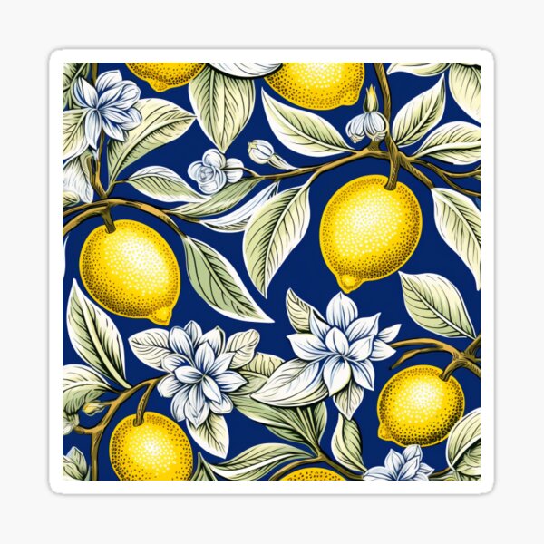 Aperçu de l'œuvre Motif de citrons méditerranéens de style William Morris créée et vendue par Neogaia Creations.