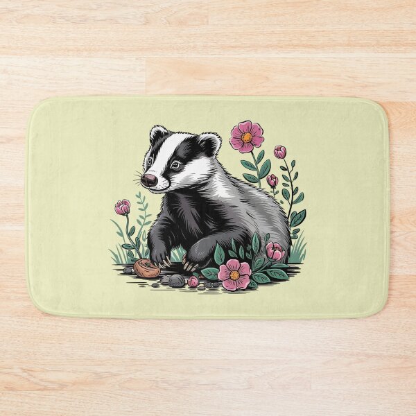 Item preview, Floral Badger Vintage Woodland Wildlife Art designed and sold by BirdsnStuff.