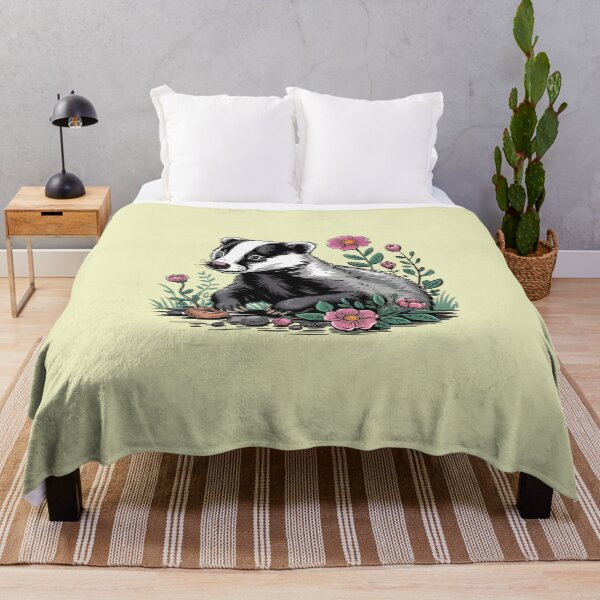 Item preview, Floral Badger Vintage Woodland Wildlife Art designed and sold by BirdsnStuff.