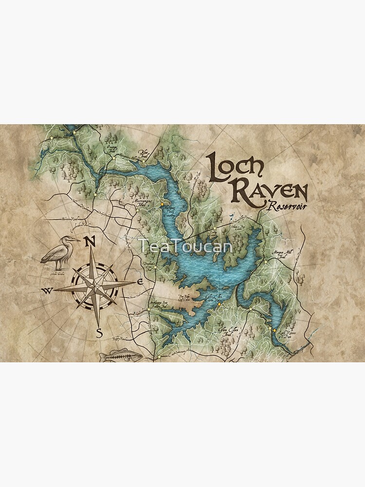 "Loch Raven Reservoir Hiking Trail Map Antique Cartography" Zipper