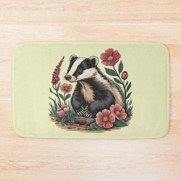 Item preview, Floral Badger Vintage Woodland Wildlife Art 2 designed and sold by BirdsnStuff.