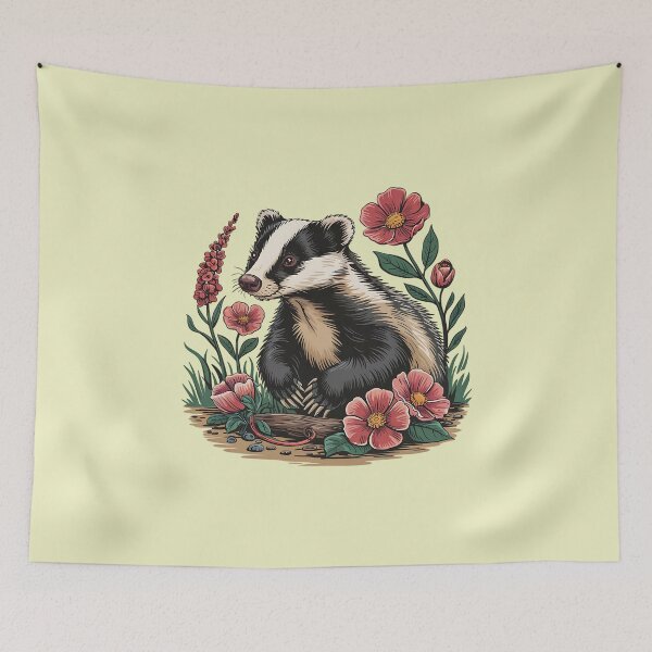 Item preview, Floral Badger Vintage Woodland Wildlife Art 2 designed and sold by BirdsnStuff.