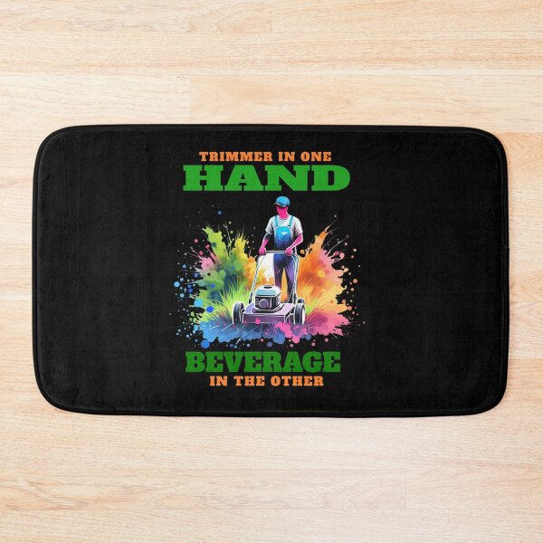 Item preview, Trimmer in one hand, beverage in the other : Lawn Care designed and sold by BDLuck2021.