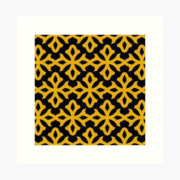 Aperçu de l'œuvre Motif géométrique exotique jaune doré sur fond noir créée et vendue par DEC02.