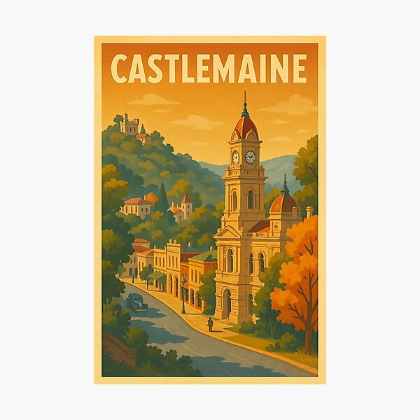 Item preview, Castlemaine – Historic Clocktower Vintage Poster designed and sold by Print My Town.