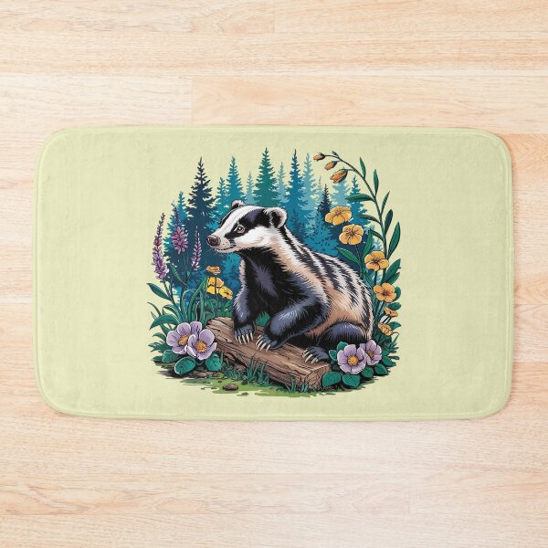 Item preview, Floral Badger Vintage Woodland Wildlife Art 3 designed and sold by BirdsnStuff.