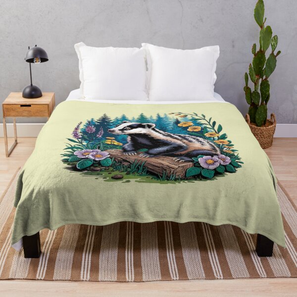 Item preview, Floral Badger Vintage Woodland Wildlife Art 3 designed and sold by BirdsnStuff.