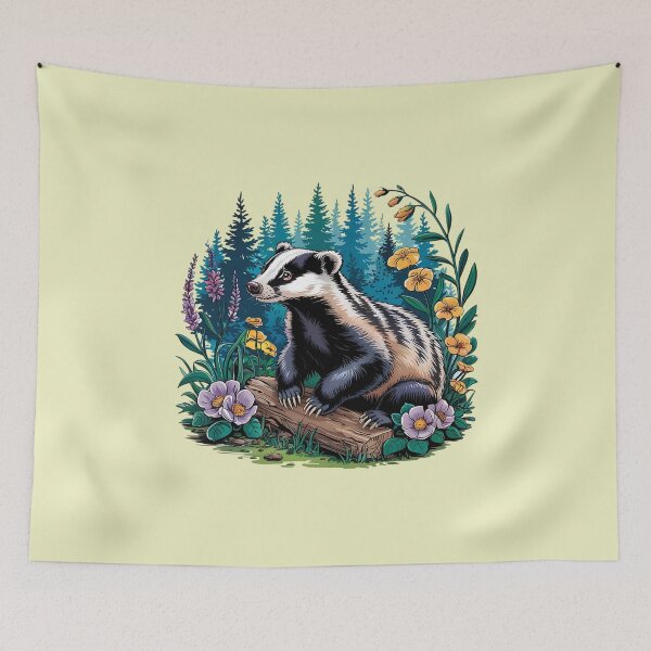 Item preview, Floral Badger Vintage Woodland Wildlife Art 3 designed and sold by BirdsnStuff.