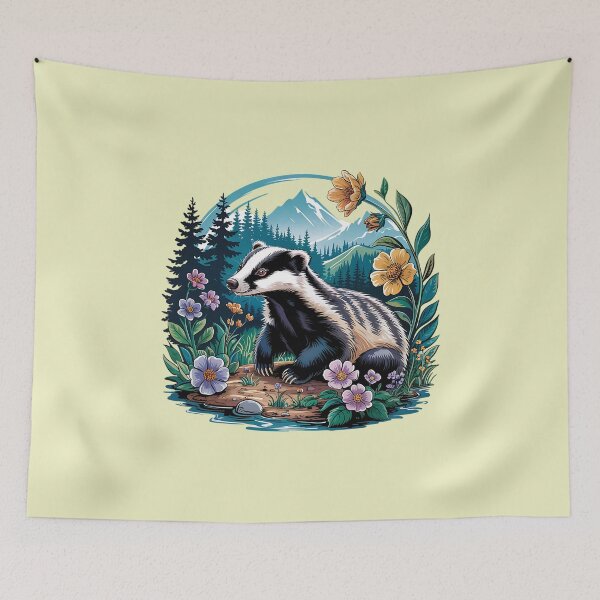 Item preview, Floral Badger Vintage Woodland Wildlife Art 4 designed and sold by BirdsnStuff.