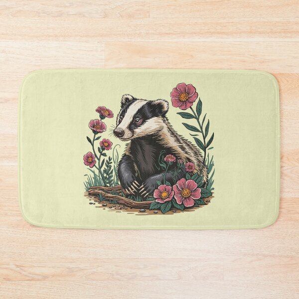 Item preview, Floral Badger Vintage Woodland Wildlife Art 5 designed and sold by BirdsnStuff.