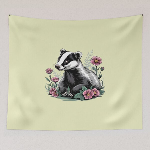 Item preview, Floral Badger Vintage Woodland Wildlife Art 6 designed and sold by BirdsnStuff.