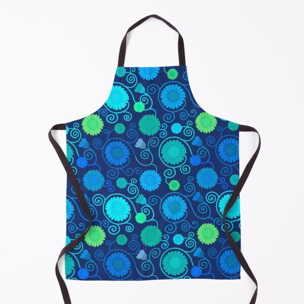 Item preview, Blue and green flowers and spirals on navy designed and sold by QuirkyCraftz.