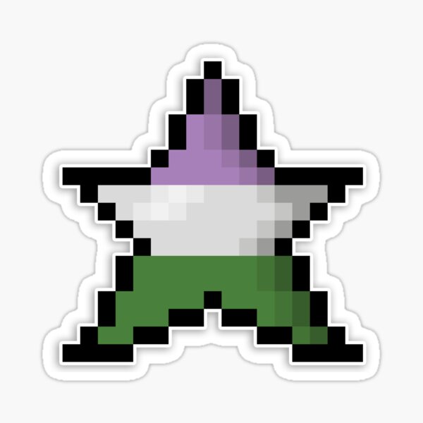 Pixelated Genderqueer Pixel Star Design with GQ Pride Colors and Retro 8-Bit Gaming Aesthetic Sticker