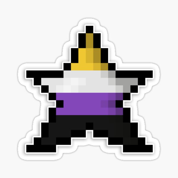Pixelated Non-Binary Pixel Star Design with Enby Pride Colors and Retro 8-Bit Gaming Aesthetic Sticker