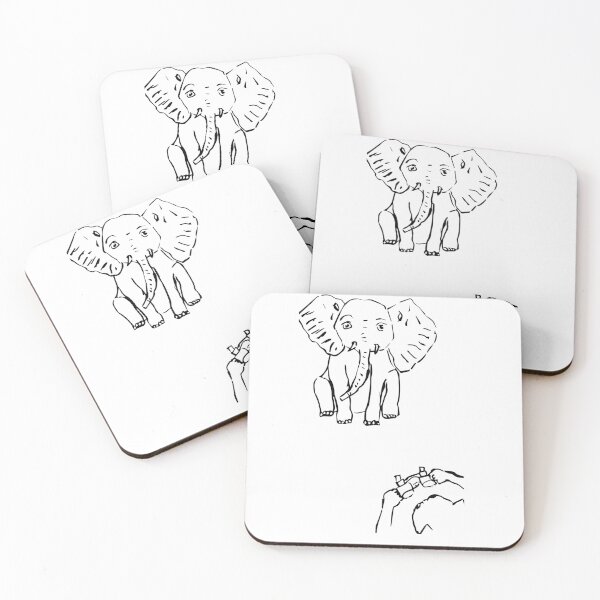 Item preview, Wandering Cat looking at an elephant through binoculars (black on white version) designed and sold by Dina Akselrod.